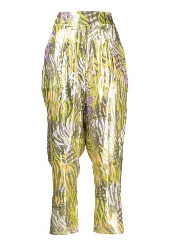 Hayley Menzies metallic print cropped tapered trousers - Verde