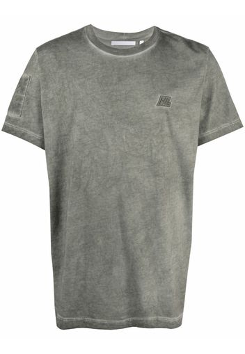 Helmut Lang distressed logo-patch military T-shirt - Grigio