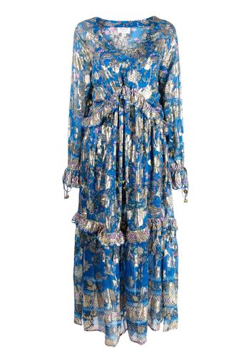 Hemant And Nandita floral-print ruffle dress - Blu