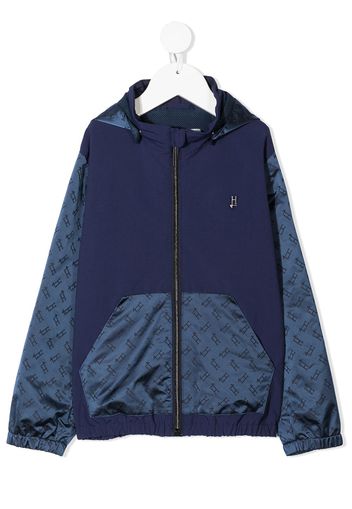 Herno Kids logo-print zip-up hooded jacket - Blu