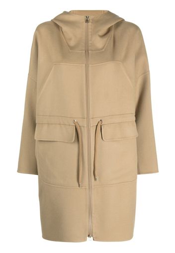 Herno drawstring waist wool blend parka coat - Marrone