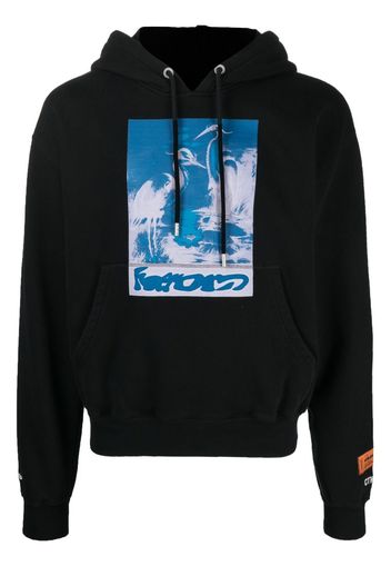 Heron Preston birds-print cotton hoodie - BLACK