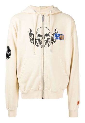 Heron Preston Flaming Skull zip-fastening hoodie - Toni neutri