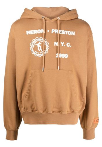 Heron Preston graphic-print cotton hoodie - Marrone