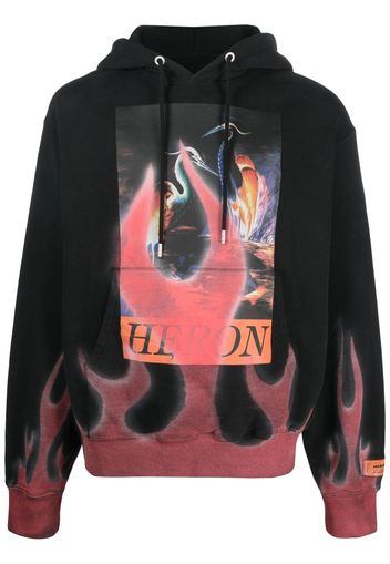 Heron Preston flame-print cotton hoodie - Nero