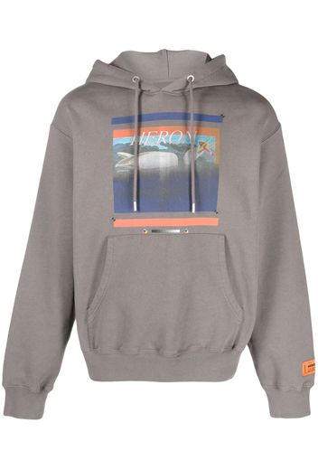 Heron Preston graphic-print cotton hoodie - Grigio