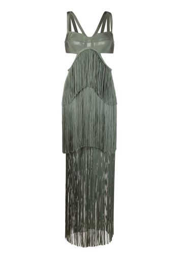 Hervé Léger Strappy Tiered Fringe maxi dress - Verde