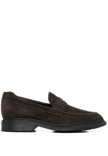 Hogan logo-embossed suede loafers - Marrone