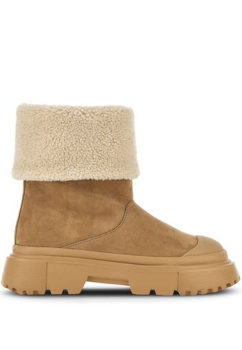 Hogan fleece-trim leather ankle boots - Marrone