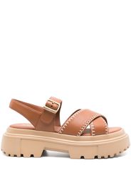 Hogan leather platform sandals - Marrone