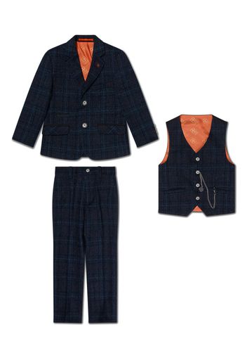 HOUSE OF CAVANI KIDS single-breasted checked tweed three piece suit - Blu