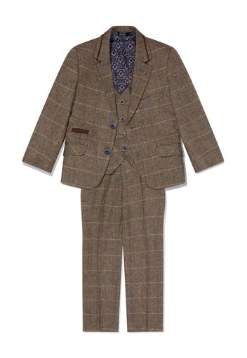 HOUSE OF CAVANI KIDS single-breasted checked three-piece suit - Marrone