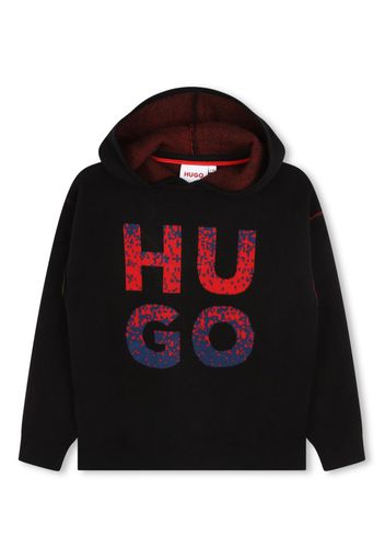 HUGO KIDS logo-jacquard long-sleeve hoodie - Nero