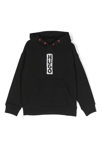 HUGO KIDS logo-print contrasting eyelet hoodie - Nero