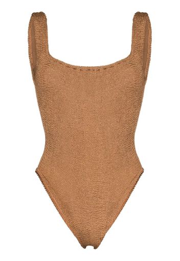 square-neck crinkle-effect swimsuit