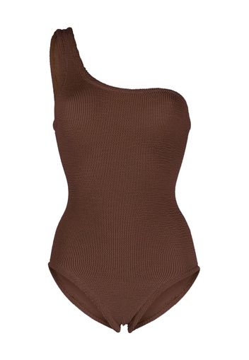 Hunza G seersucker one-shoulder swimsuit - Marrone