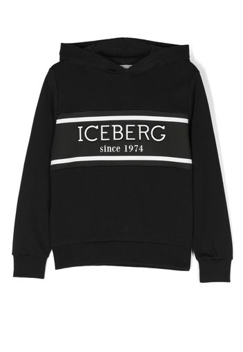 Iceberg Kids logo-tape jersey hoodie - Nero