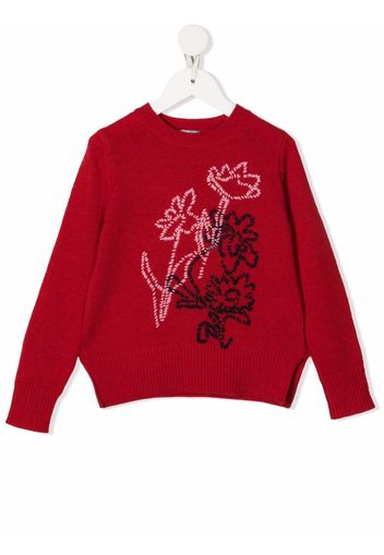 Il Gufo floral-embroidery wool jumper - Rosso