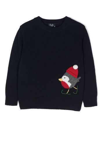 Il Gufo Bird-embroidery wool sweater - Blu