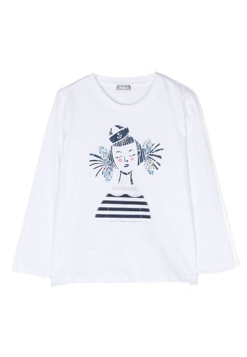 Il Gufo illustration-print long-sleeve T-shirt - Bianco