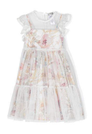 Il Gufo floral-print tulle dress - Bianco