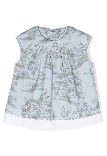 Il Gufo botanical-print cotton blouse - Blu