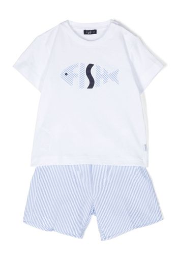 Il Gufo striped cotton short set - Bianco