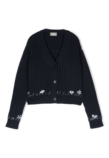 Il Gufo floral-embroidery ribbed-knit cardigan - Blu