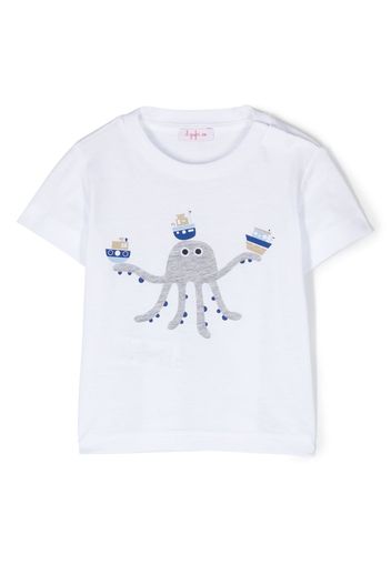 Il Gufo octopus-appliqué cotton T-shirt - Bianco