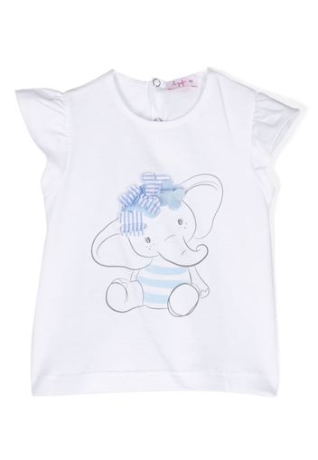 Il Gufo elephant-motif ruffled T-shirt - Bianco