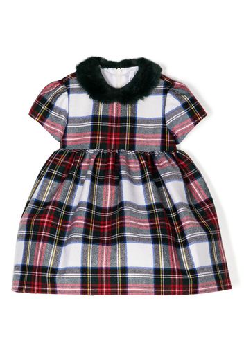 Il Gufo faux-fur collar check-pattern dress - Multicolore