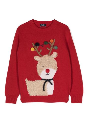 Il Gufo reindeer-motif round-neck jumper - Rosso