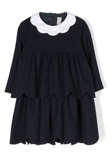 Il Gufo scalloped-edge tiered cotton dress - Blu