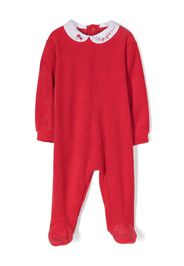 Il Gufo logo-embroidered velvet-effect romper - Rosso