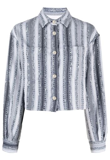 IRO embroidered-stripe cropped shirt jacket - Blu