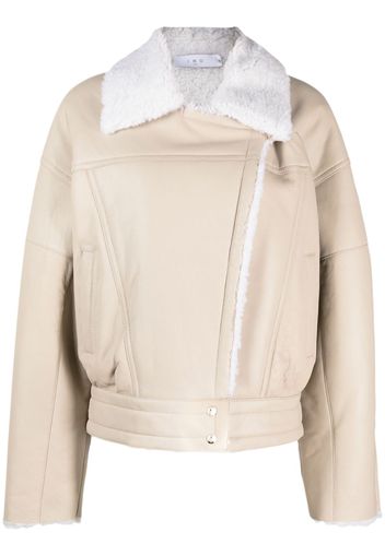 IRO Octavi shearling-collar biker jacket - Toni neutri