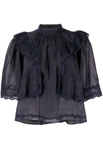 Isabel Marant Étoile floral-embroidered ruffle blouse - Blu