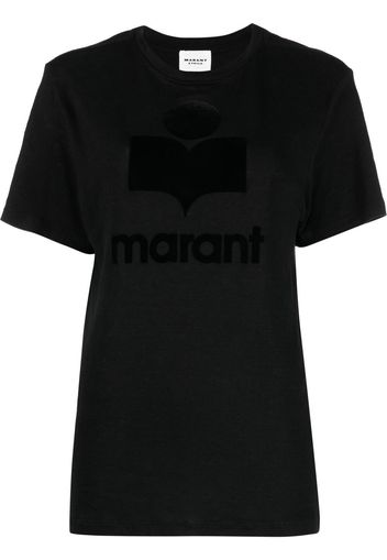 Isabel Marant Étoile Koldi flocked-logo linen T-shirt - Nero