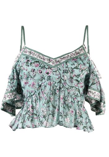 Isabel Marant Étoile off-shoulder floral-print cotton blouse - Verde