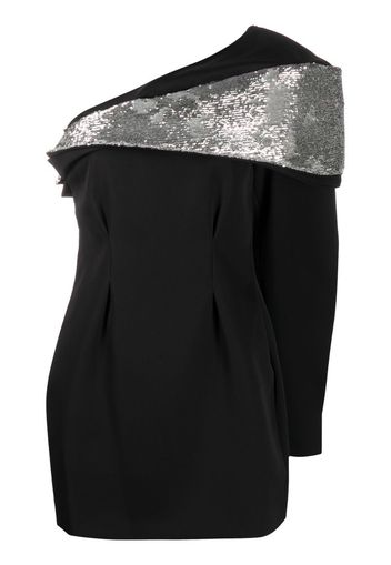 asymmetric-shoulder sequin-embellished dress