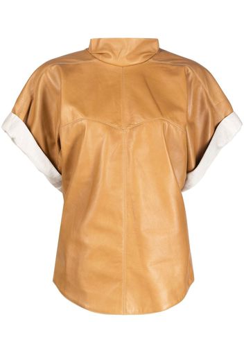 Isabel Marant Baiao roll-sleeve leather top - Marrone