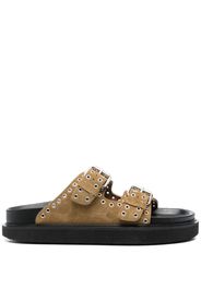 ISABEL MARANT eyelet-embellished suede slides - Toni neutri