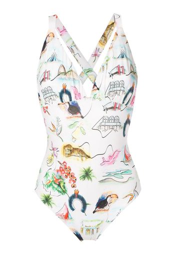 Isolda motif-print one-piece swimsuit - Bianco