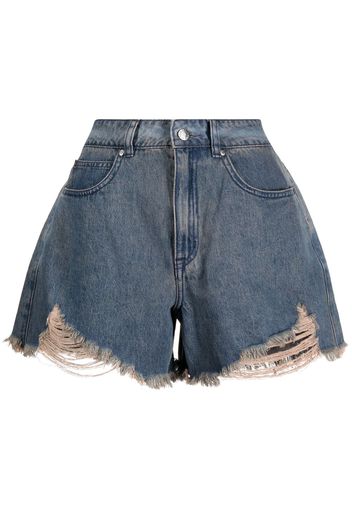 izzue distressed-effect logo-patch denim shorts - Blu