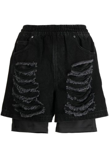 izzue distressed-effect layered denim shorts - Nero