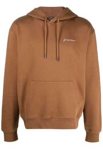 Jacquemus organic cotton embroidered-logo hoodie - Marrone