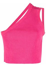 Jacquemus asymmetric fine-ribbed cropped top - Rosa