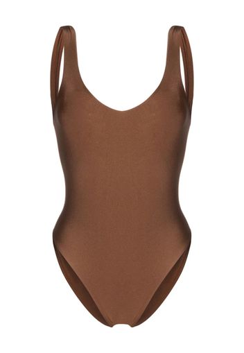 JADE Swim metallic-sheen scoop-back swimsuit - Marrone