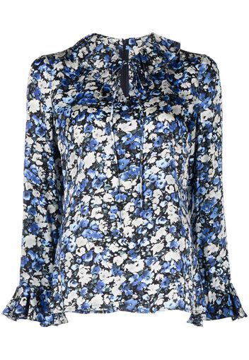 JANE Wild Rose-print satin blouse - Blu