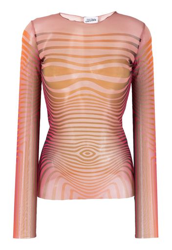 Jean Paul Gaultier stripe-pattern mesh top - Arancione